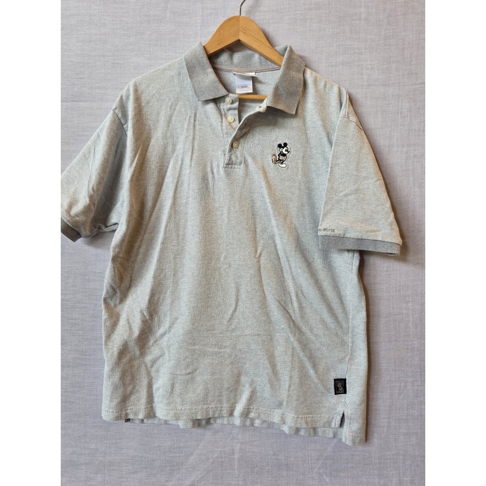 Mickey Mouse Polo Shirt Mens Large Walt Disney World Gray Mickey Vintage Disney